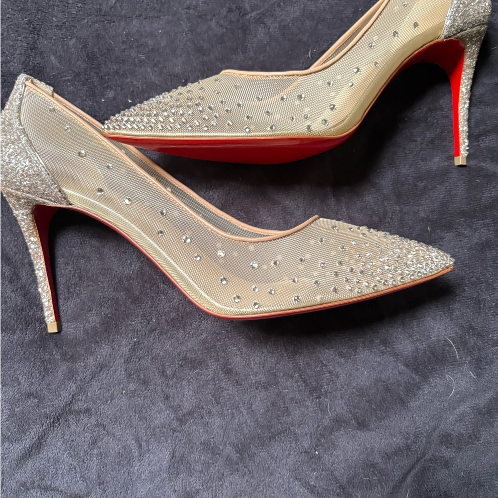 Christian Louboutin Glittering Silver and Tan Heels
